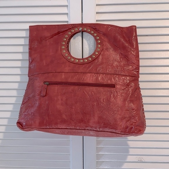 Faux Leather woven studded Large Clutch Purse in Wine Red - Picture 2 of 11